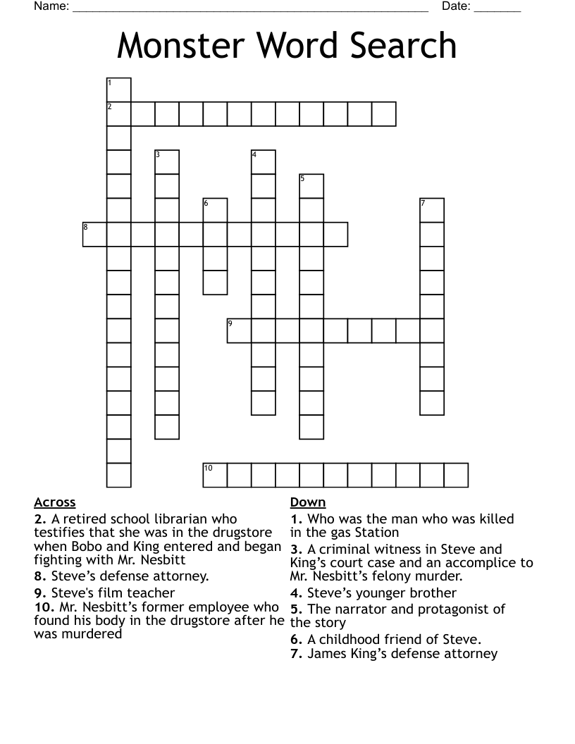 Monster Word Search Crossword