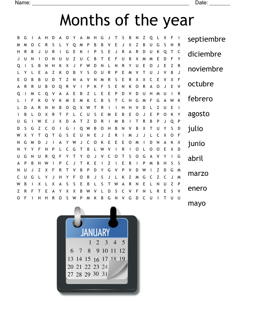 Months of the year  Word Search