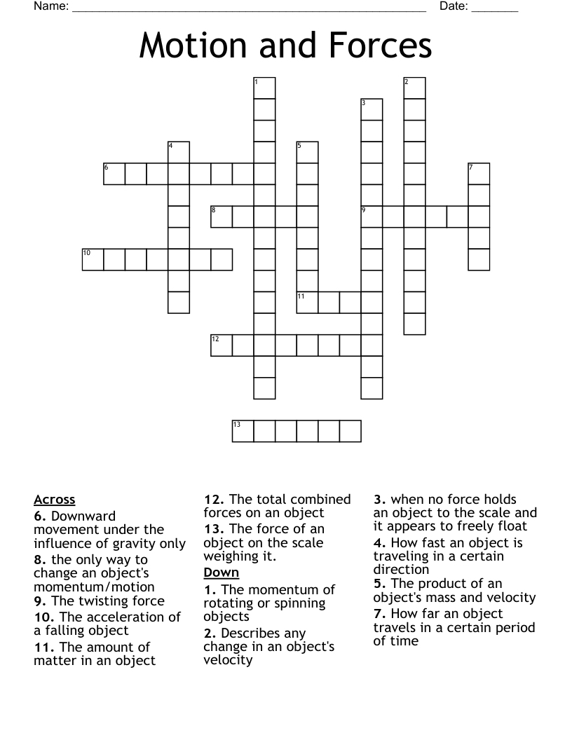 Motion and Forces Crossword