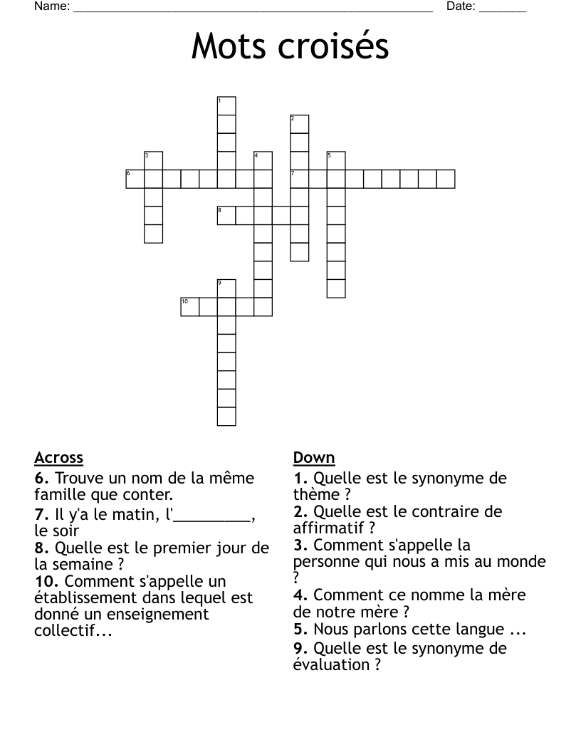 Mots croisés  Crossword