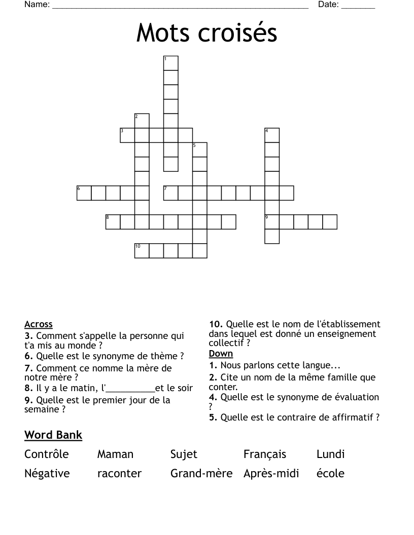 Mots croisés  Crossword