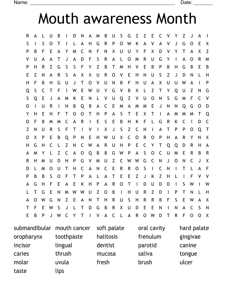 Mouth awareness Month Word Search