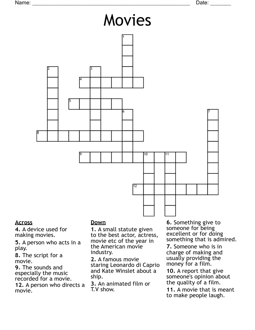 Movies Crossword
