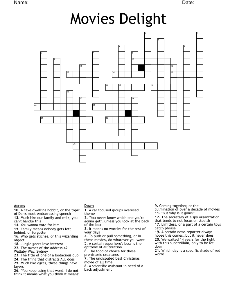 Movies Delight Crossword