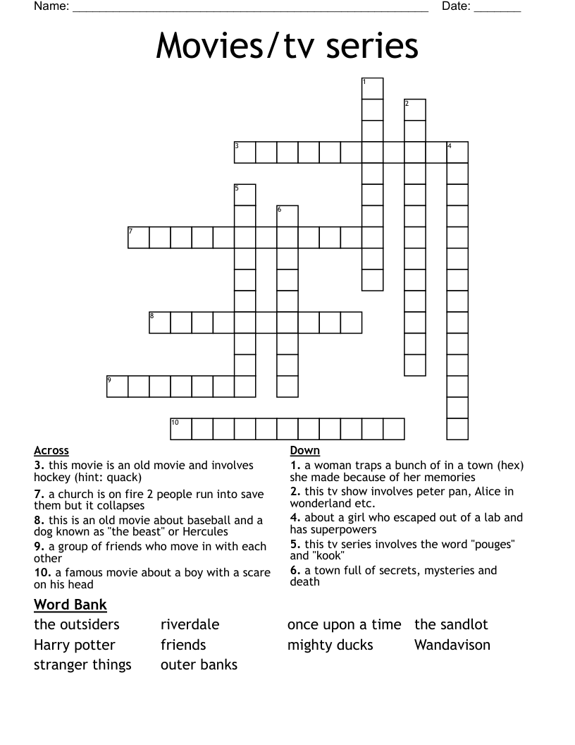 Movies/tv series Crossword