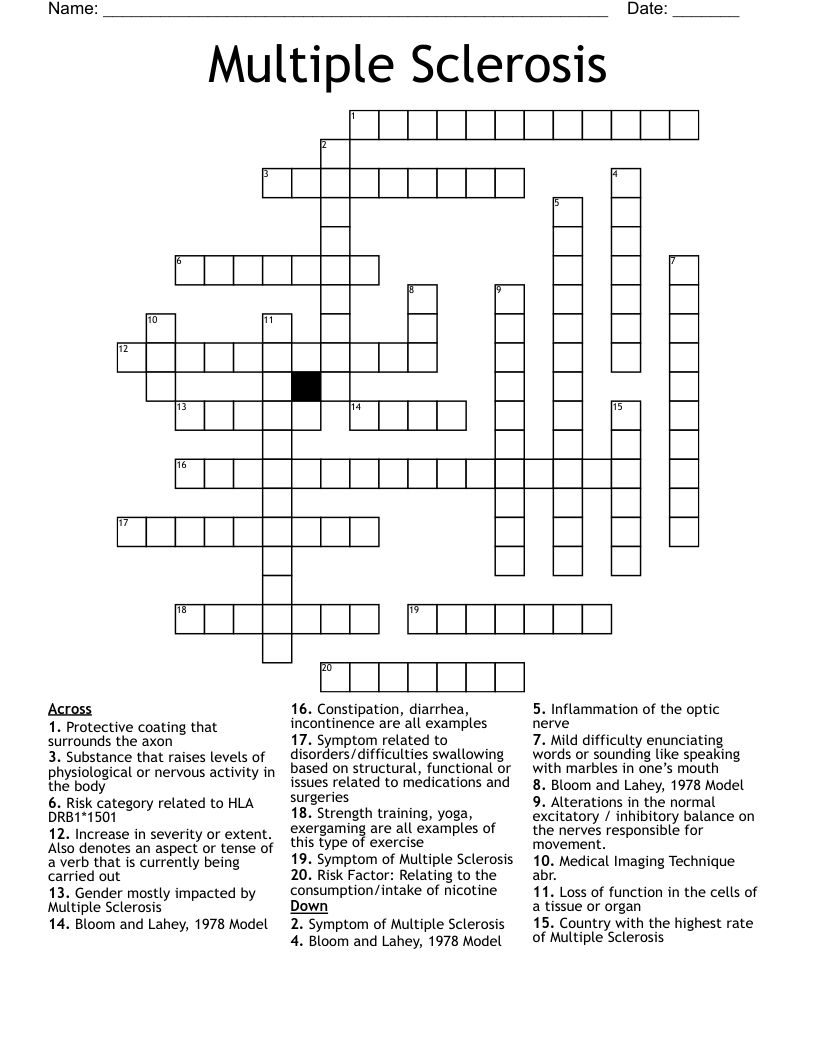 Multiple Sclerosis Crossword