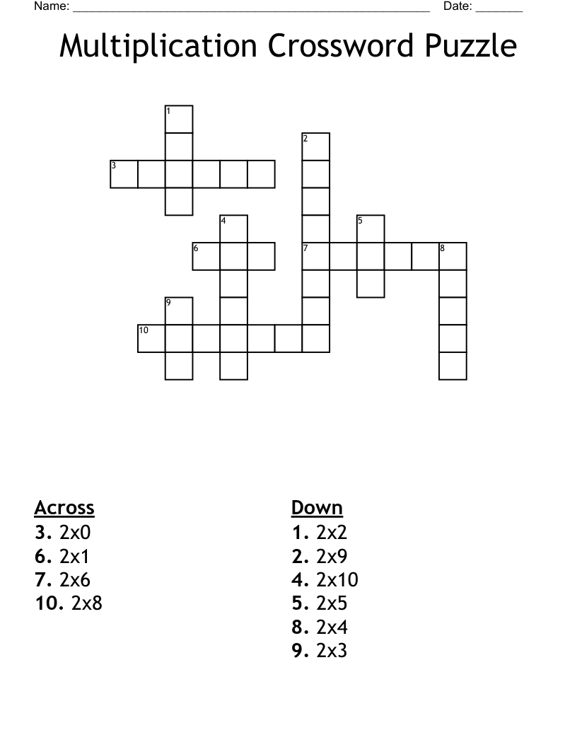 Multiplication Crossword Puzzle