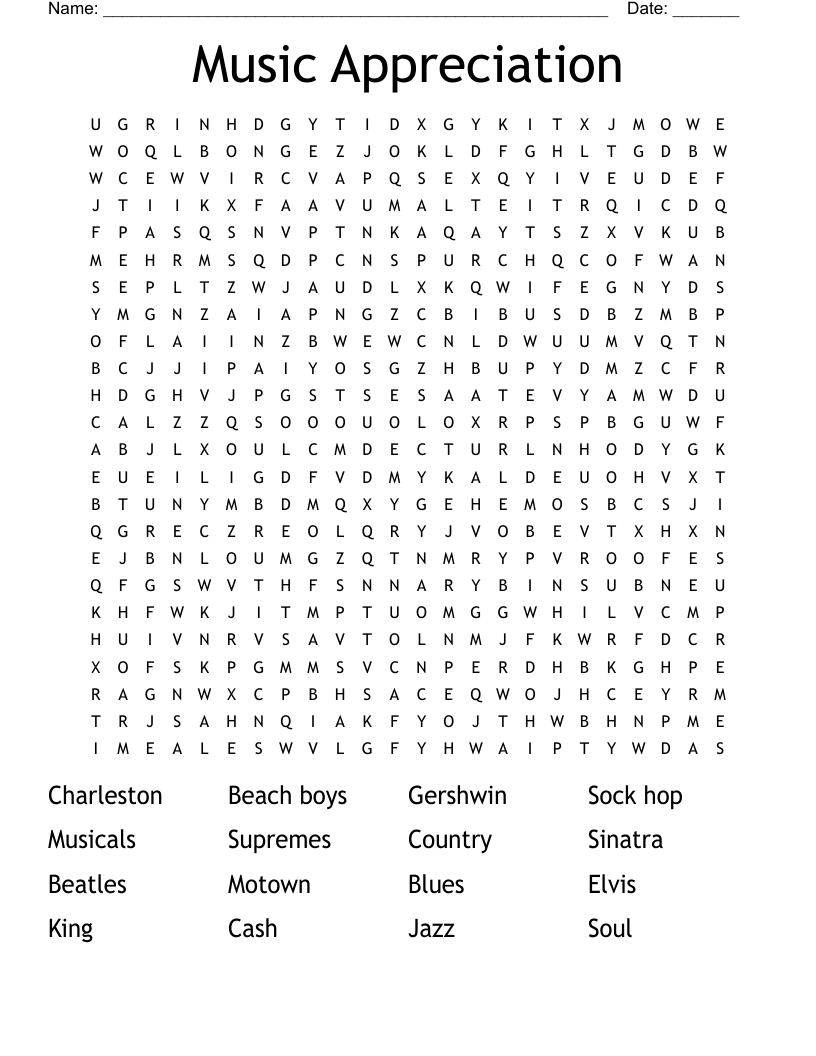 Music Appreciation Word Search