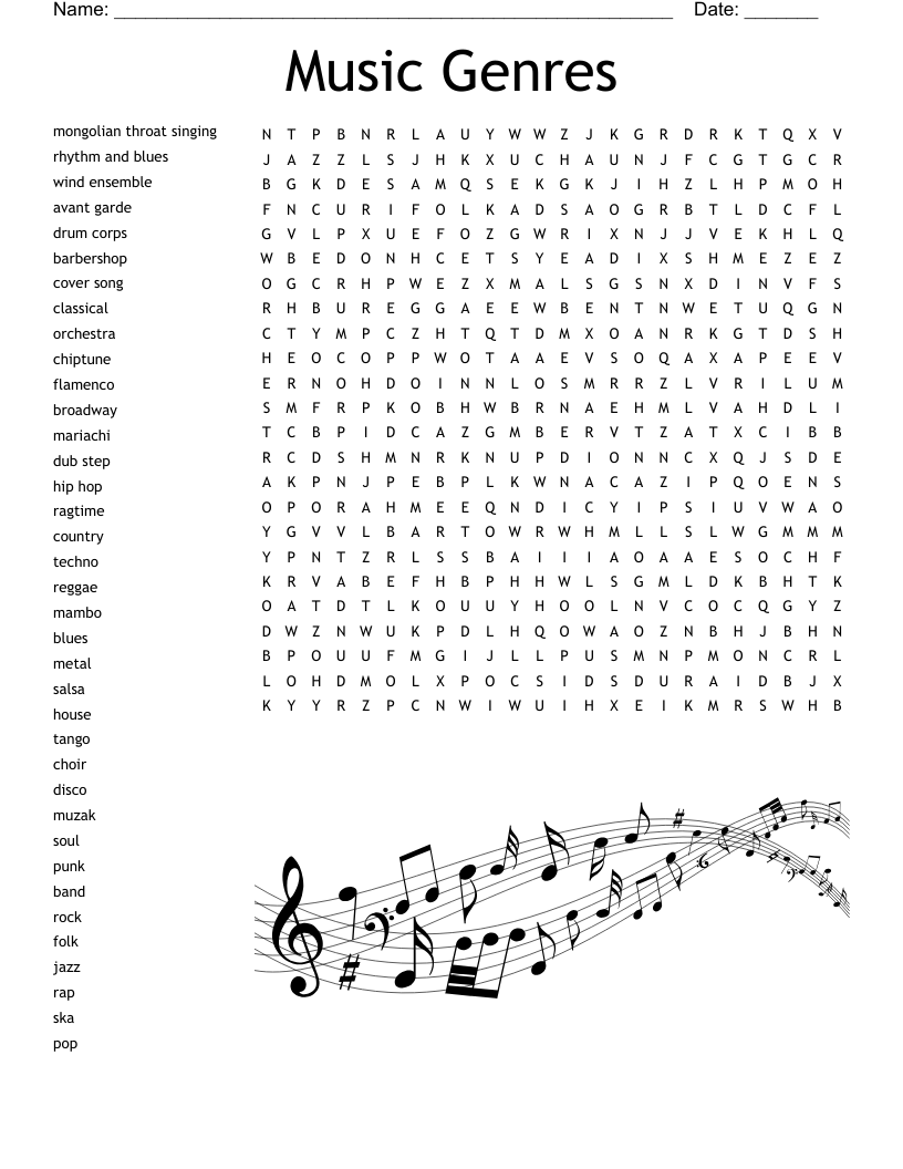 Music Genres Word Search