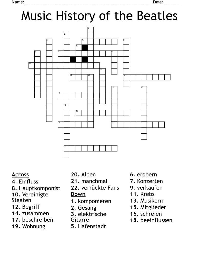 Music History of the Beatles Crossword