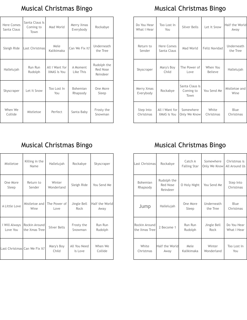 Musical Christmas Bingo