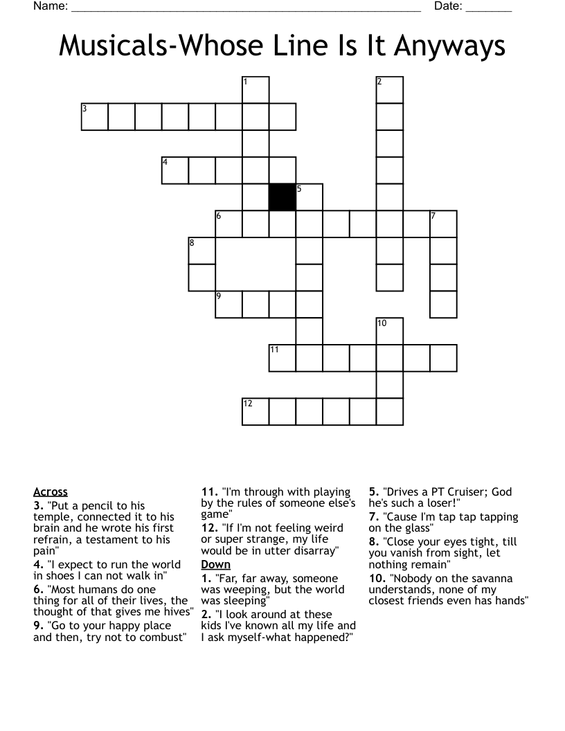 Musicals-Whose Line Is It Anyways Crossword