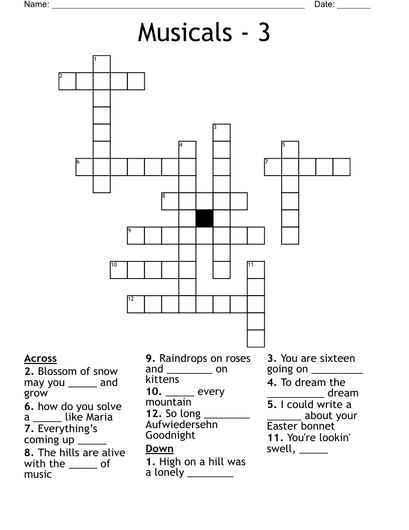 Musicals - 3 Crossword