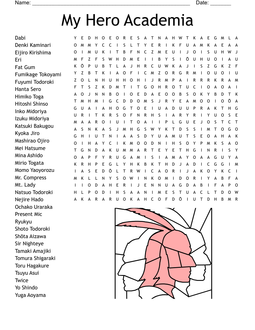 My Hero Academia Word Search