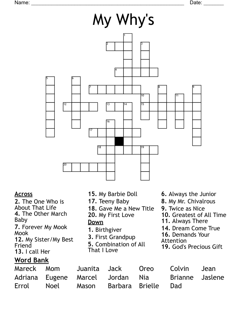 My Why's Crossword