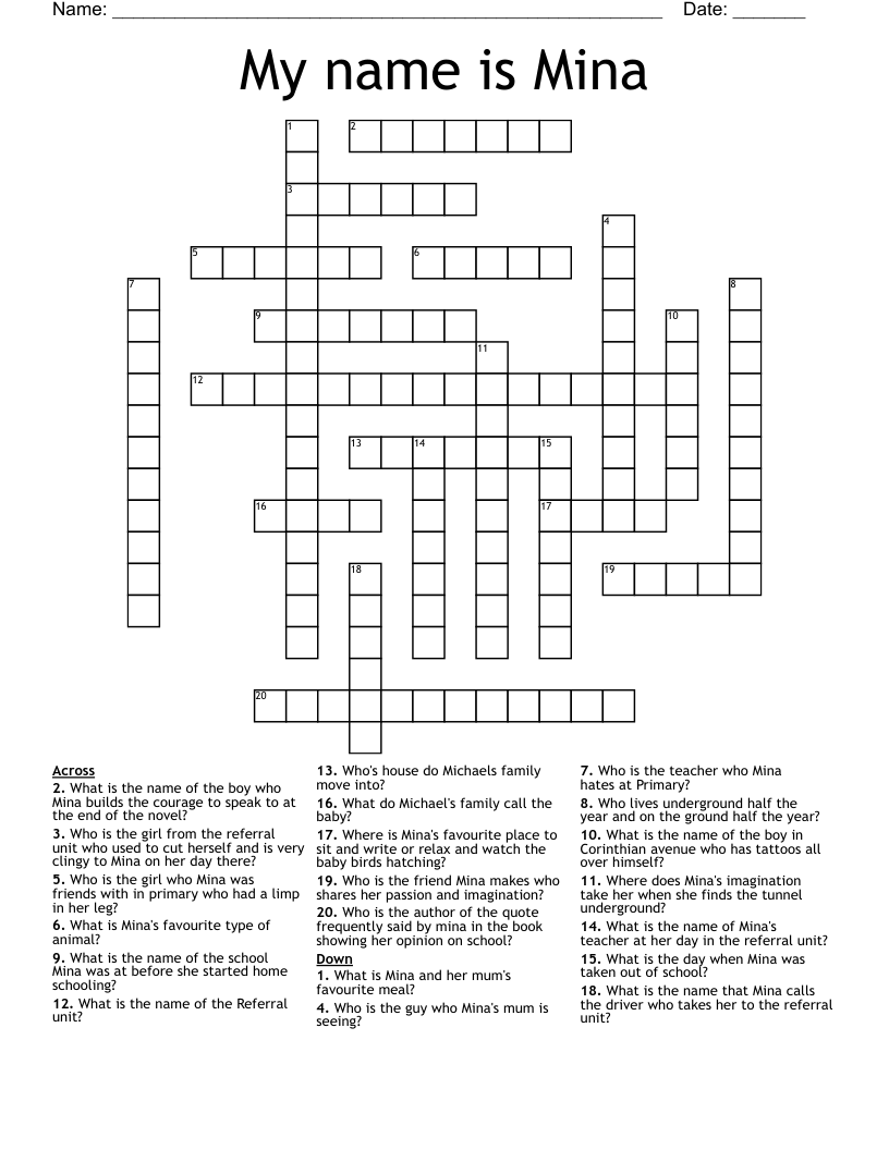 My name is Mina Crossword