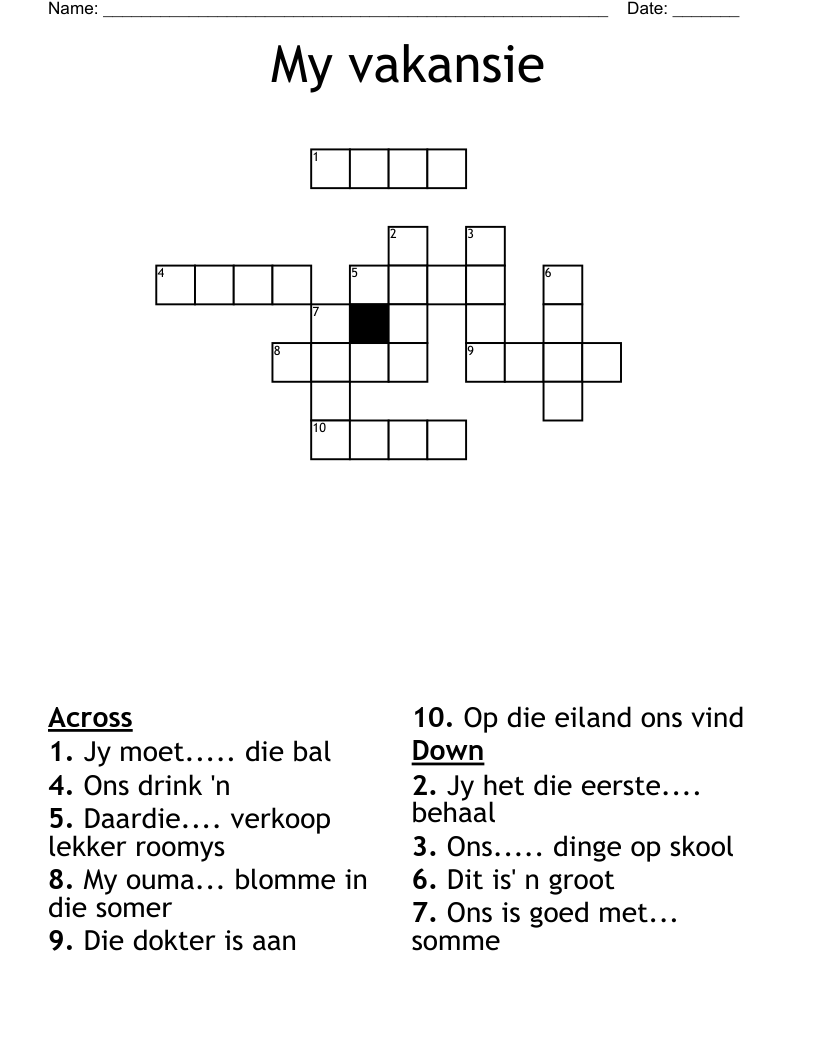 My vakansie  Crossword