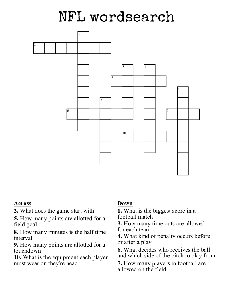 NFL wordsearch Crossword