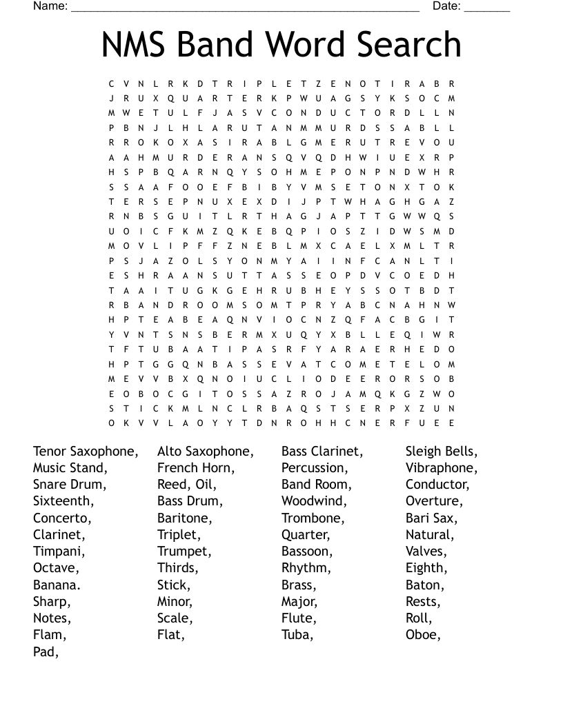 NMS Band Word Search