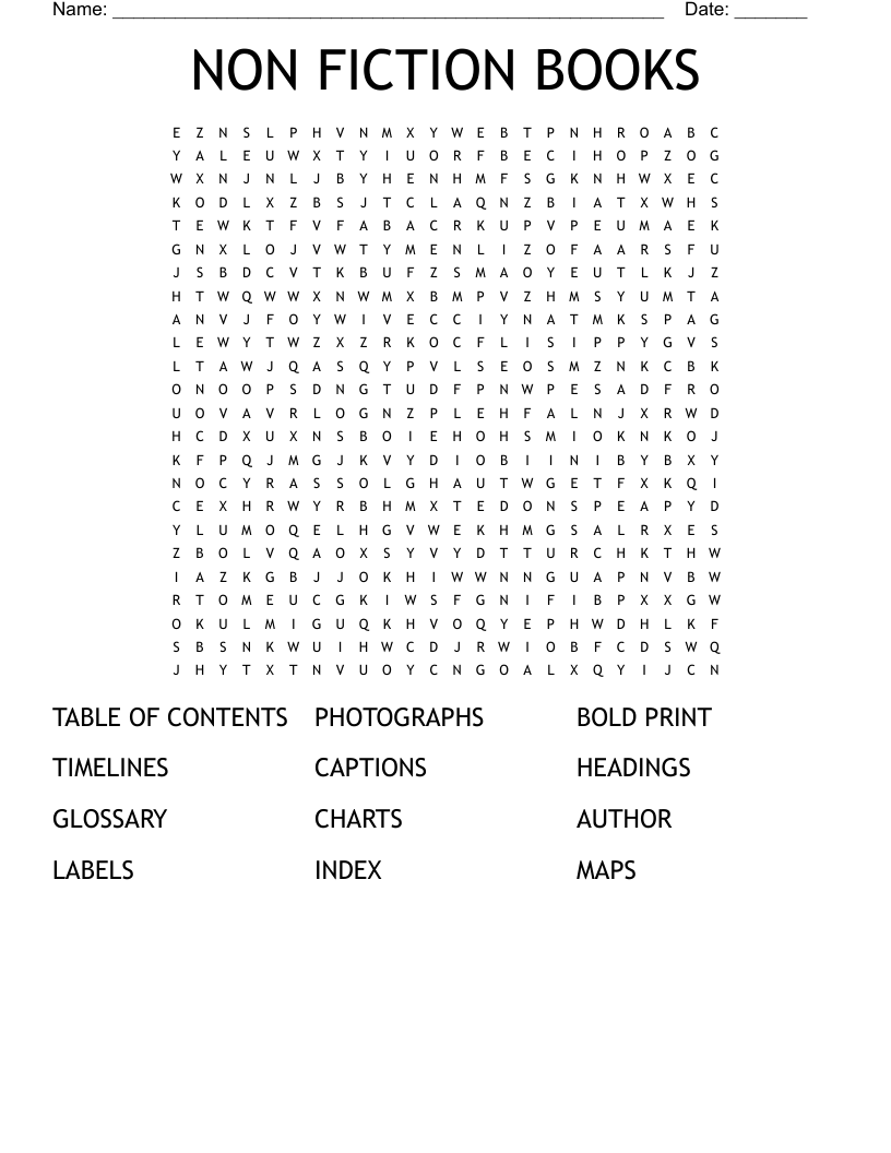 NON FICTION BOOKS Word Search