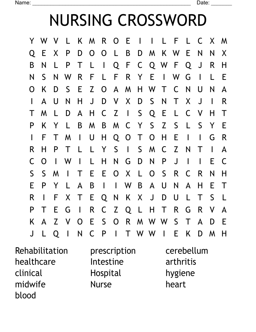 NURSING CROSSWORD  Word Search