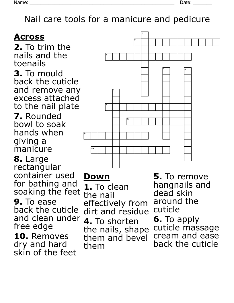 Nail care tools for a manicure and pedicure Crossword