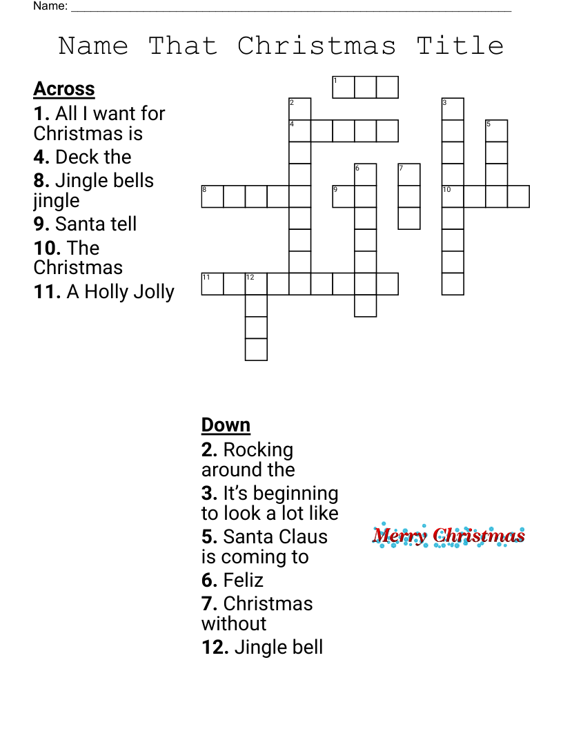 Name That Christmas Title Crossword