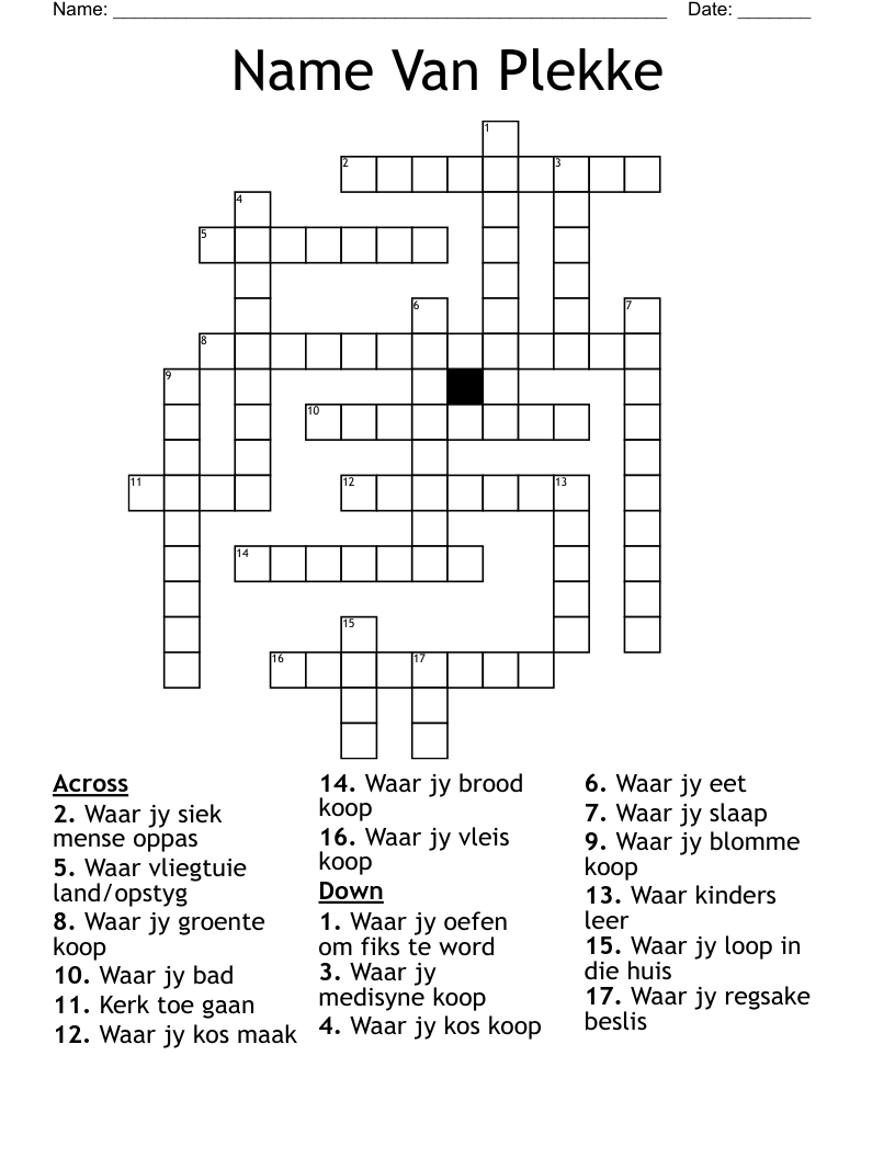 Name Van Plekke Crossword