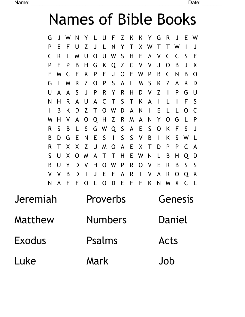 Names of Bible Books Word Search