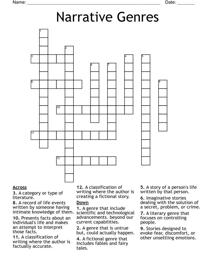 Narrative Genres Crossword