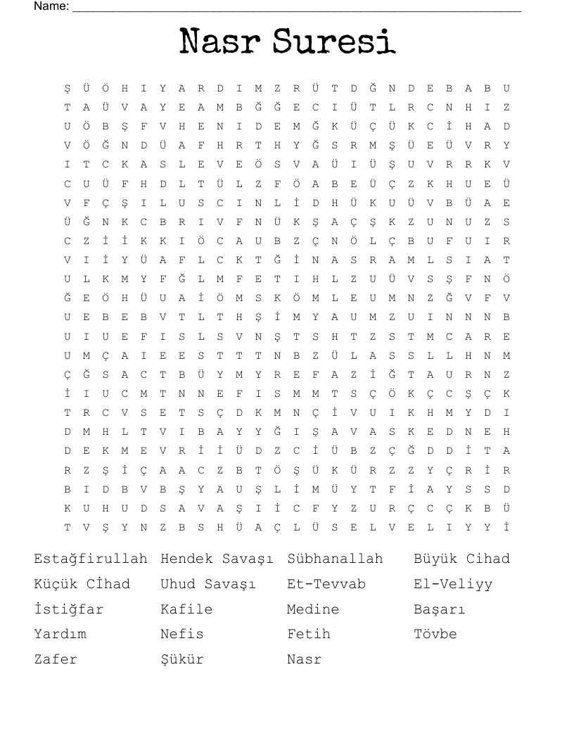 Nasr Suresi Word Search