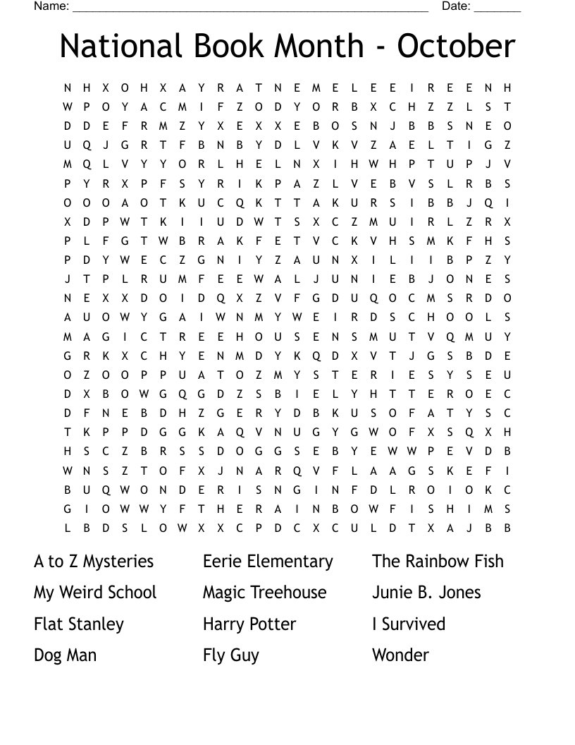 National Book Month - October Word Search