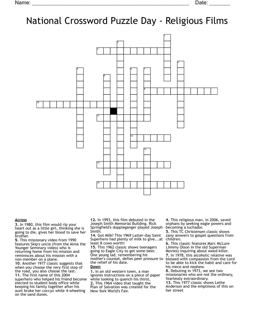 National Crossword Puzzle Day - Religious Films