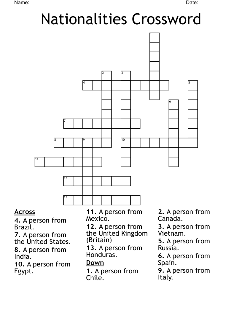 Nationalities Crossword