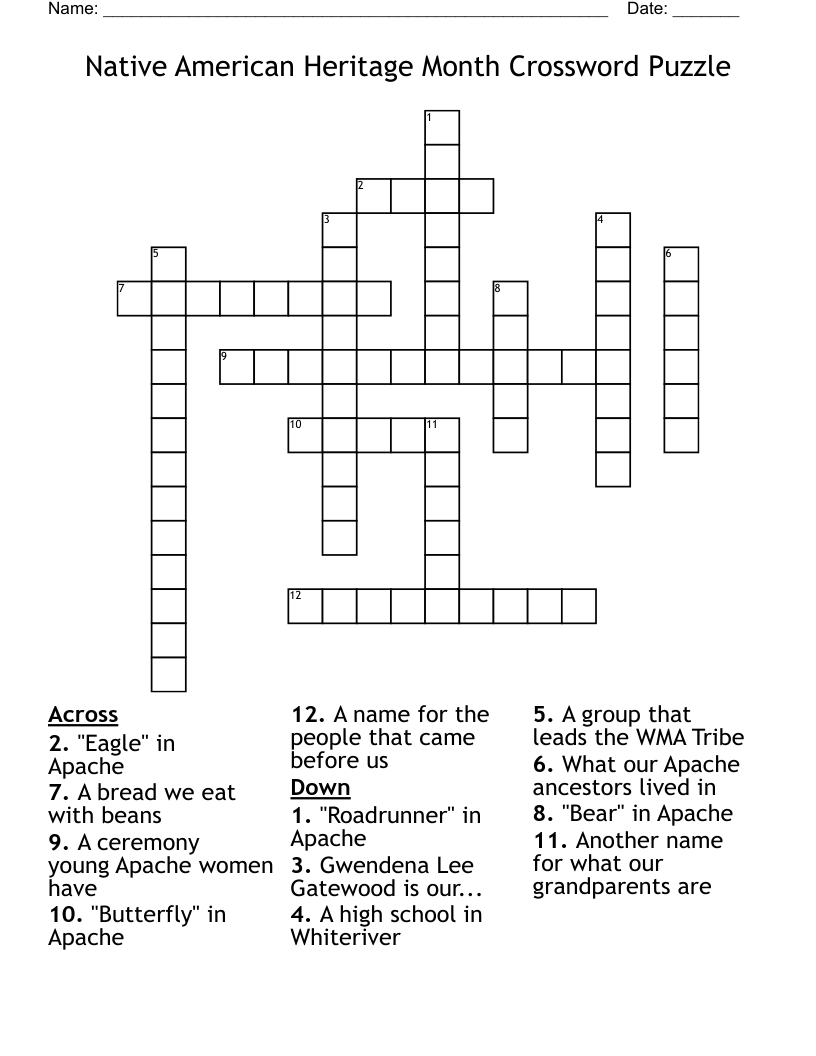 Native American Heritage Month Crossword Puzzle
