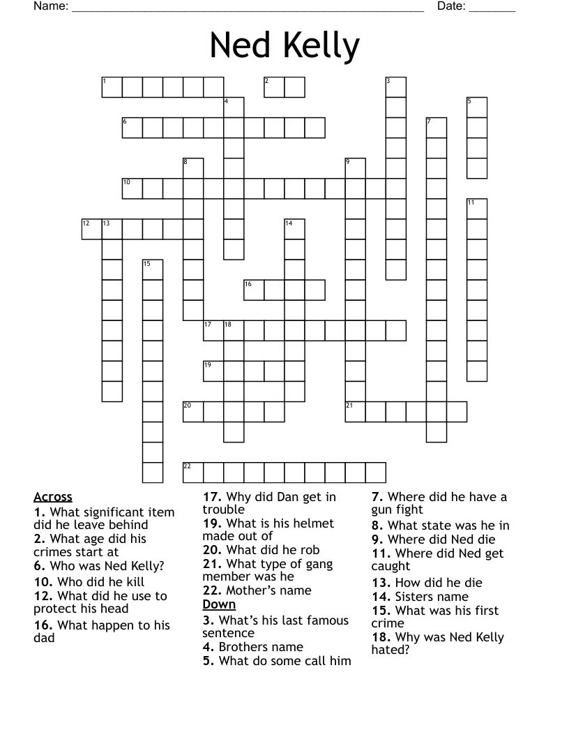 Ned Kelly Crossword