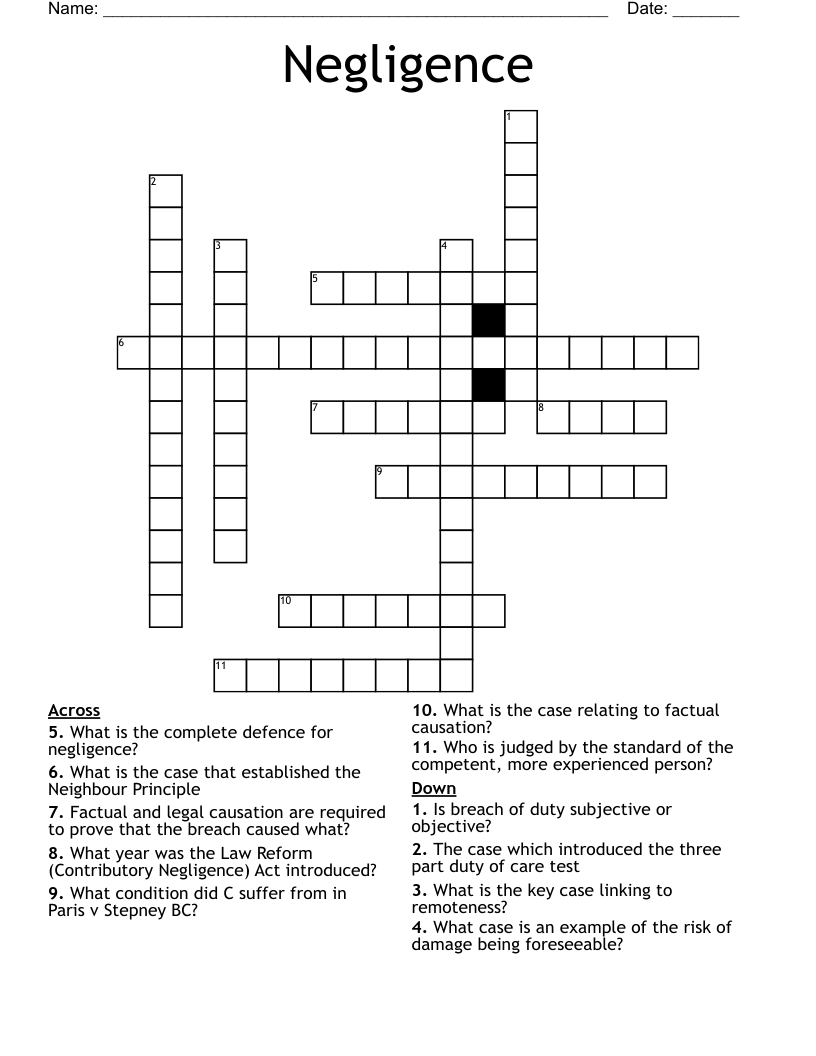 Negligence  Crossword