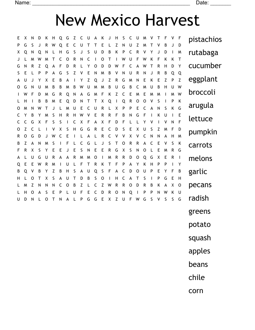 New Mexico Harvest Word Search