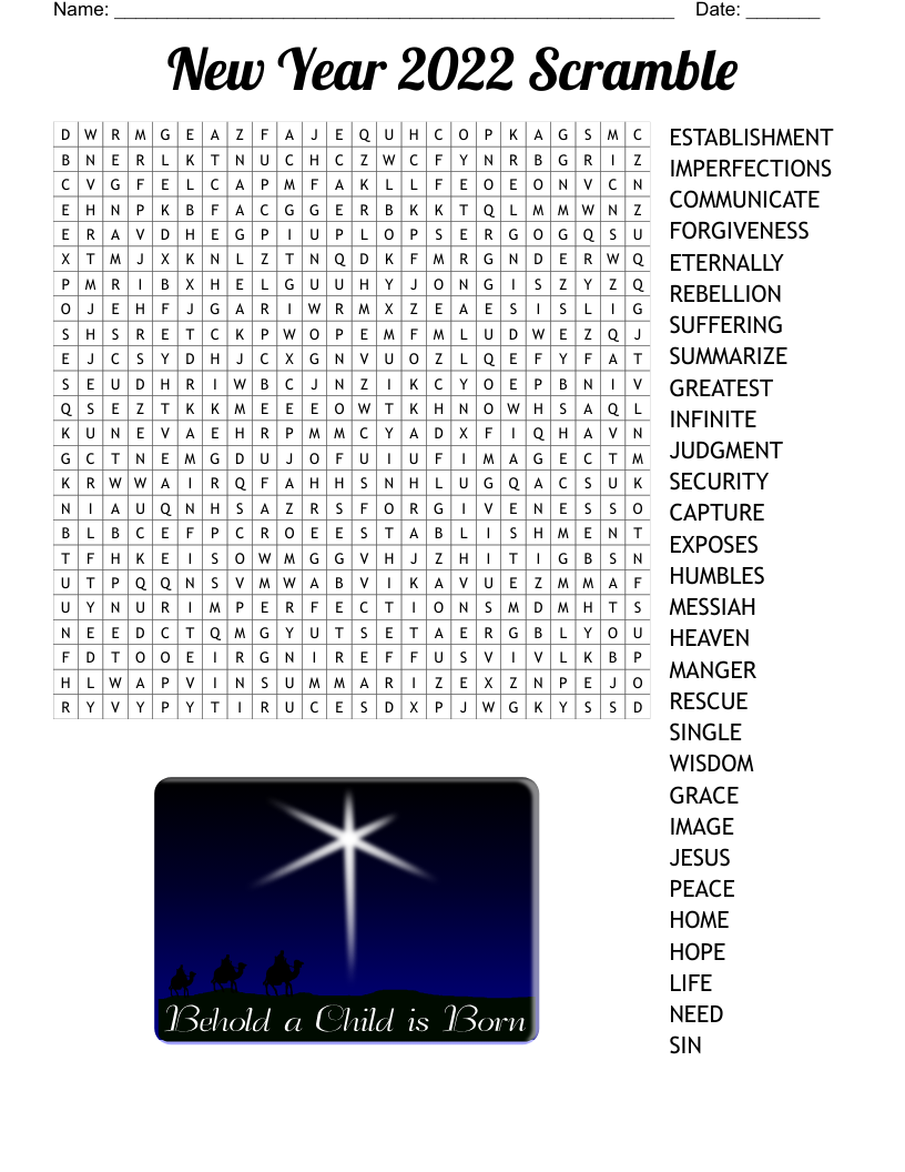 New Year 2022 Scramble Word Search