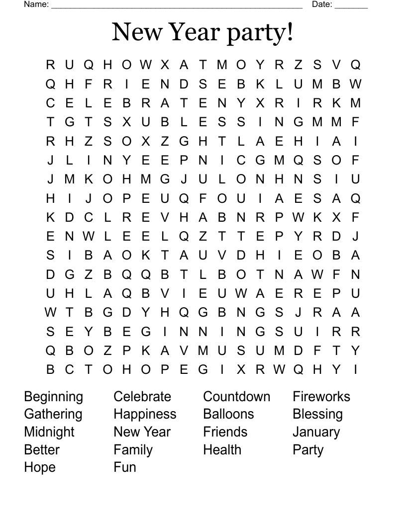 New Year party! Word Search