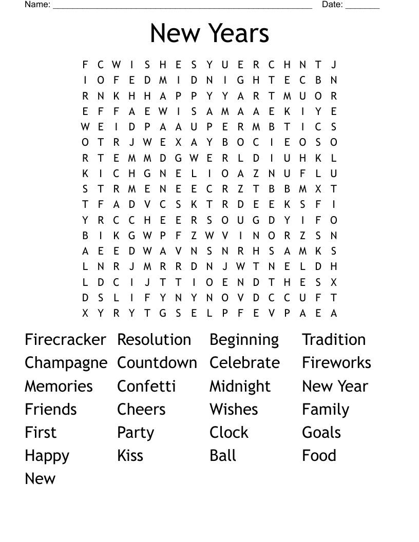 New Years  Word Search