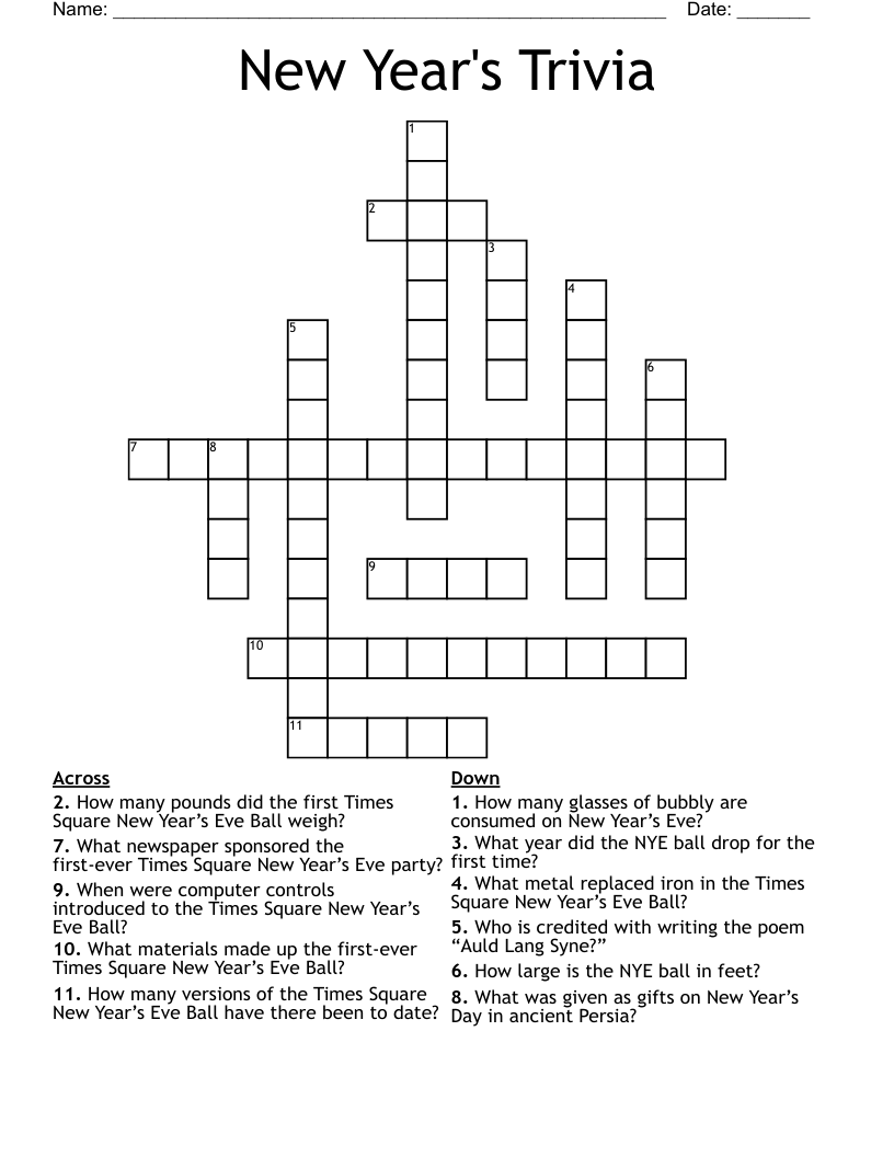 New Year's Trivia  Crossword