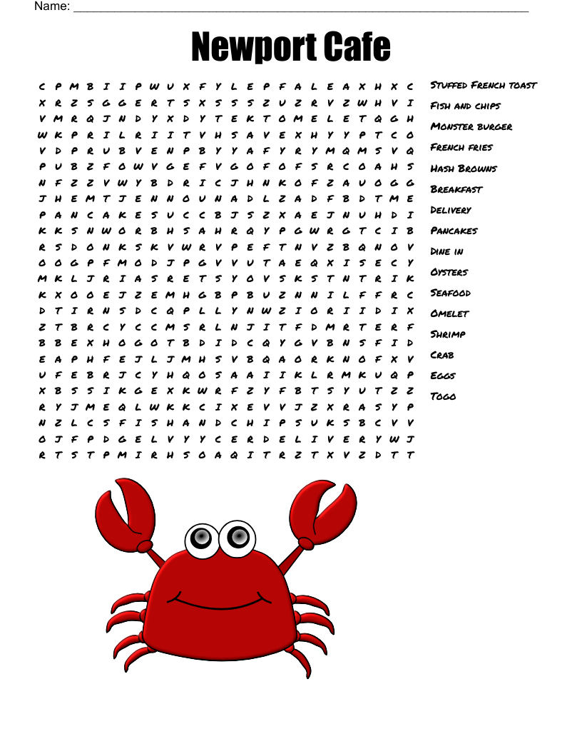 Newport Cafe Word Search