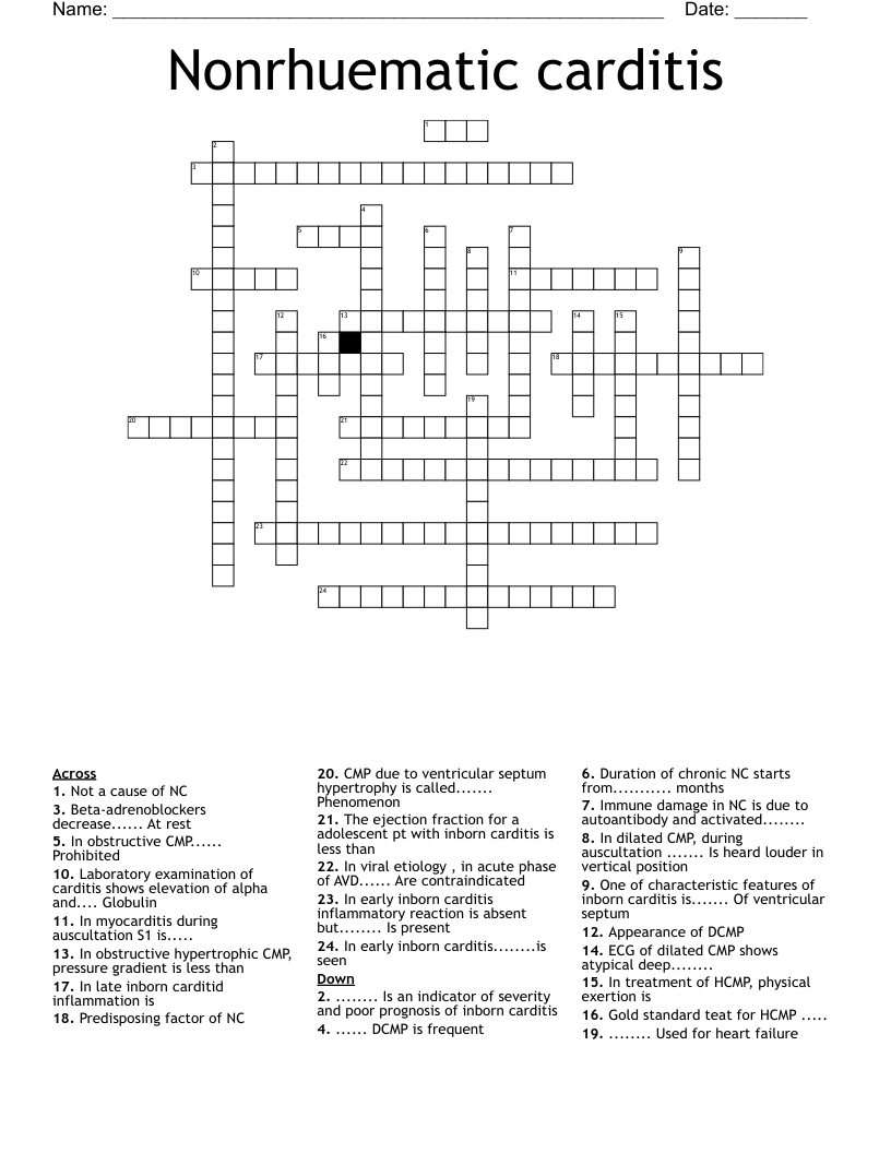 Nonrhuematic carditis Crossword