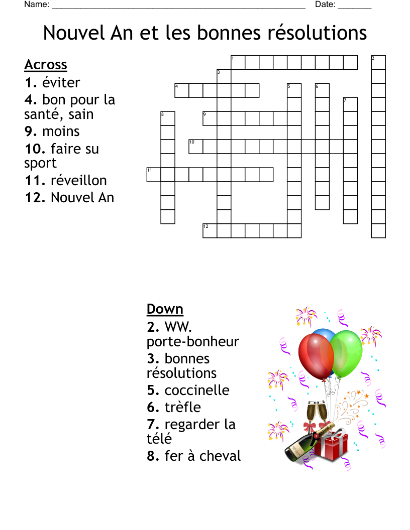 Nouvel An et les bonnes résolutions Crossword