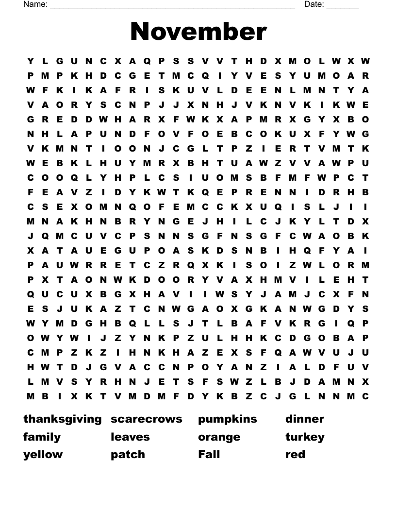 November Word Search