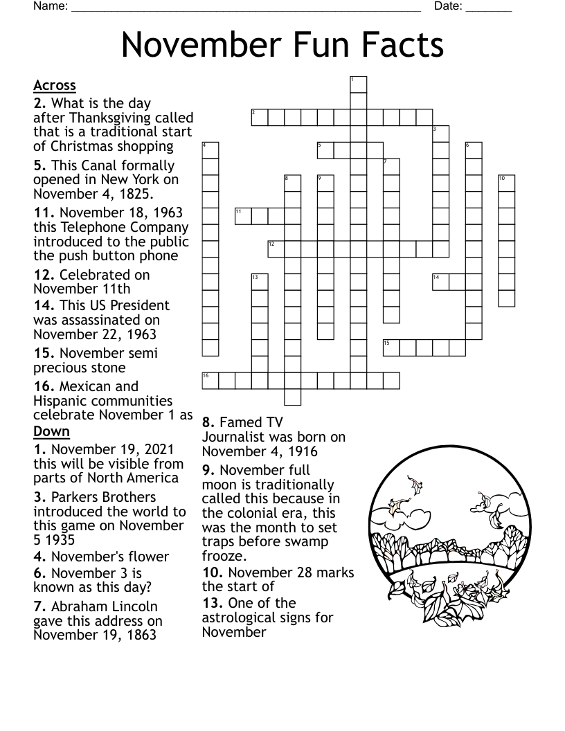 November Fun Facts Crossword