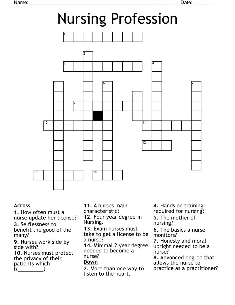 Nursing Profession Crossword