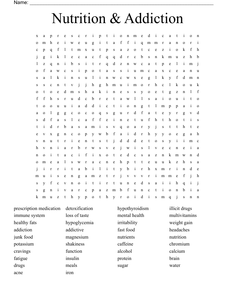 Nutrition & Addiction Word Search