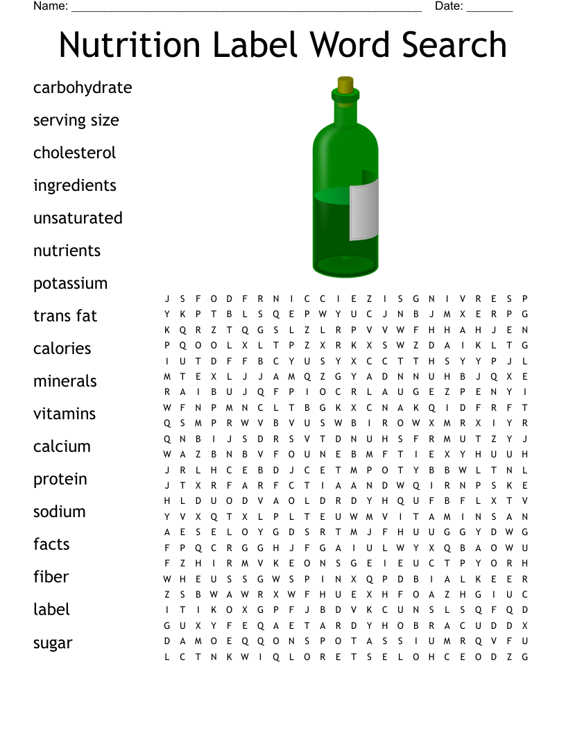 Nutrition Label Word Search